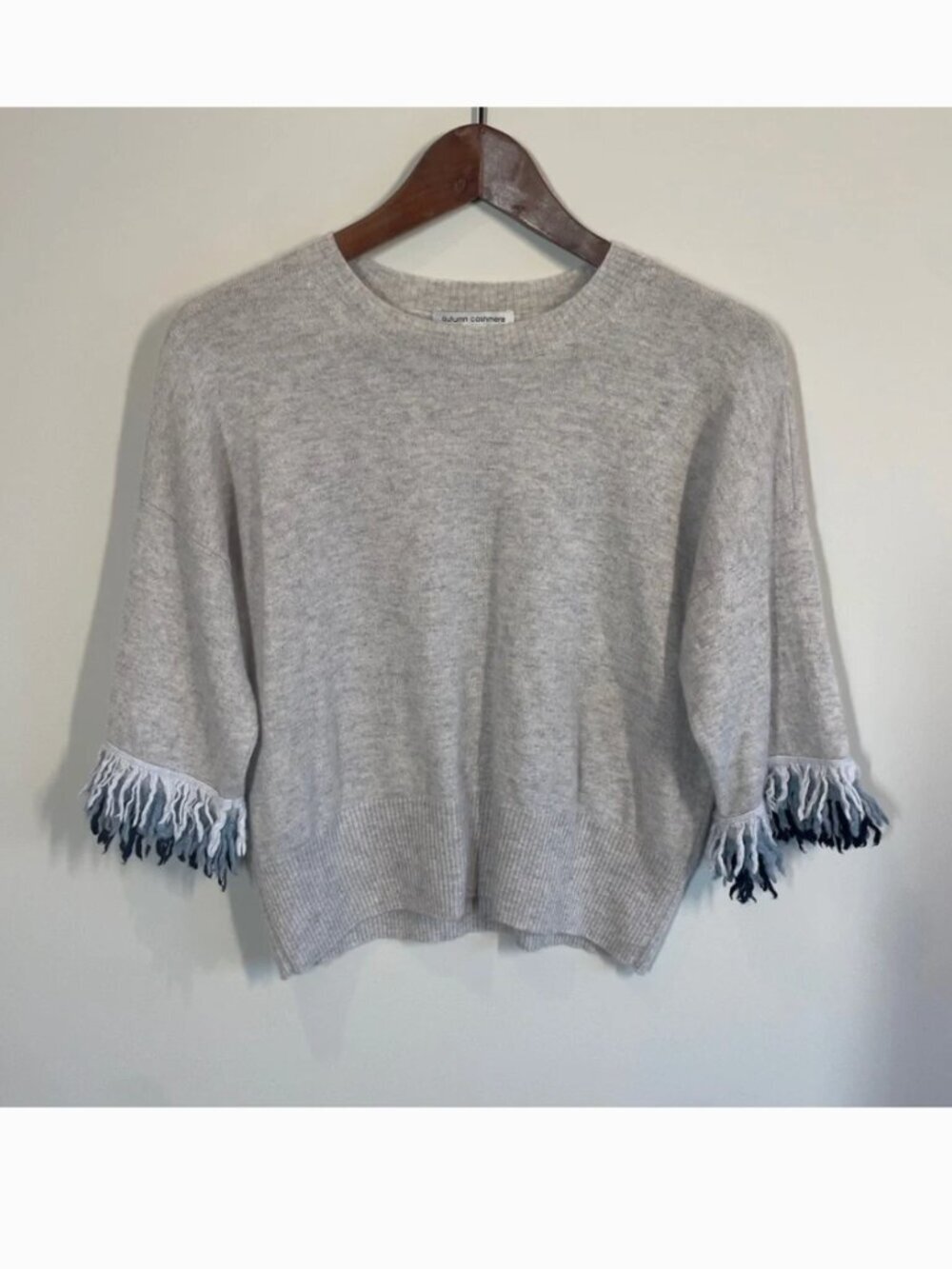 Cozy Gray Sweater with Fringe Details
